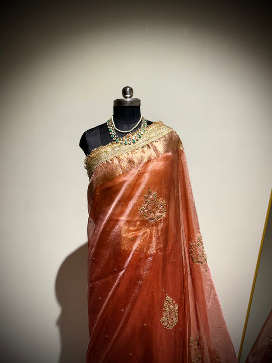 Rajkumari Saree Edit – Rusty Peach Gold