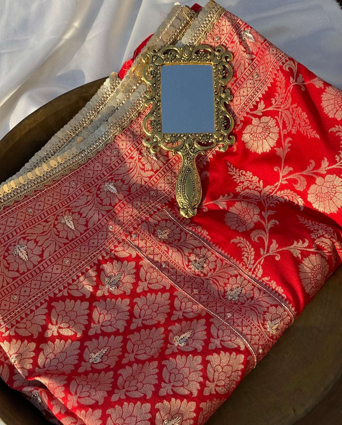 Red Zardozi Hand-Embroidered Banarasi Silk Saree