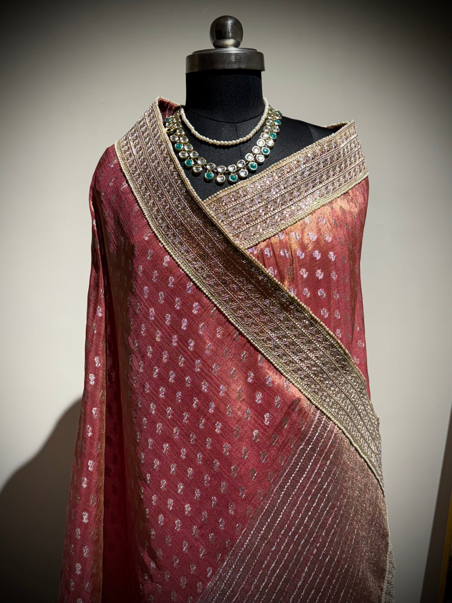 RUHAANI – Banarasi Tissue Saree (Muted Rosé)