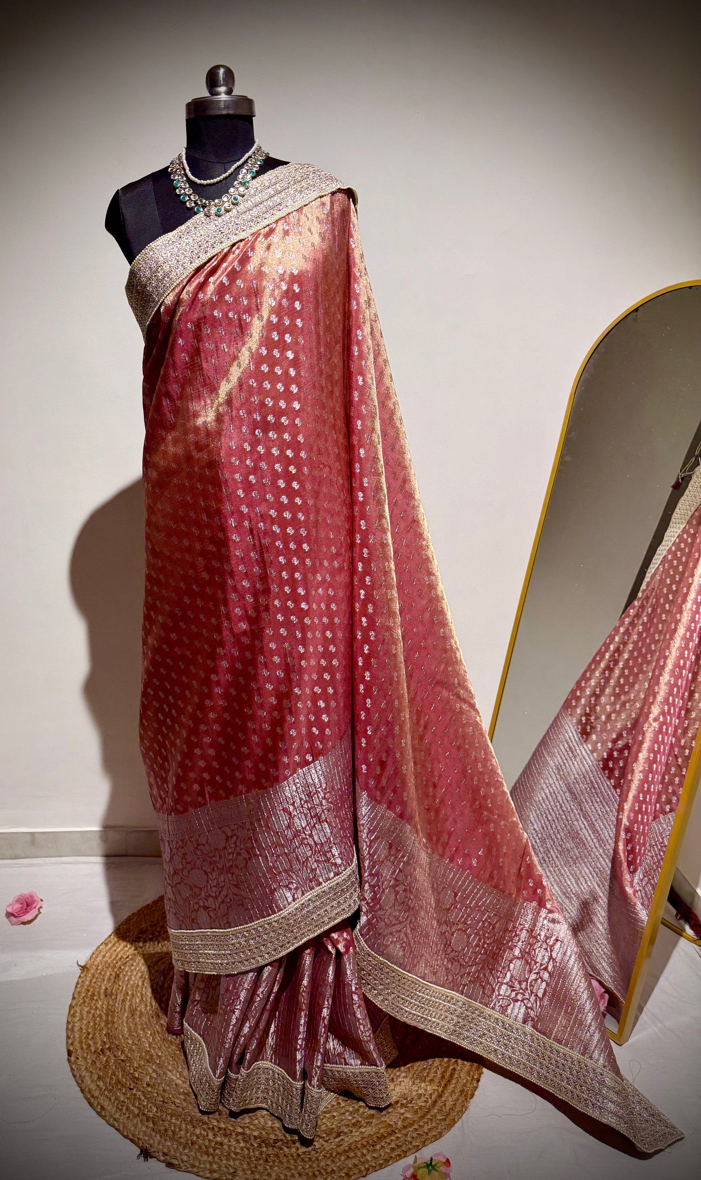 RUHAANI – Banarasi Tissue Saree (Muted Rosé)